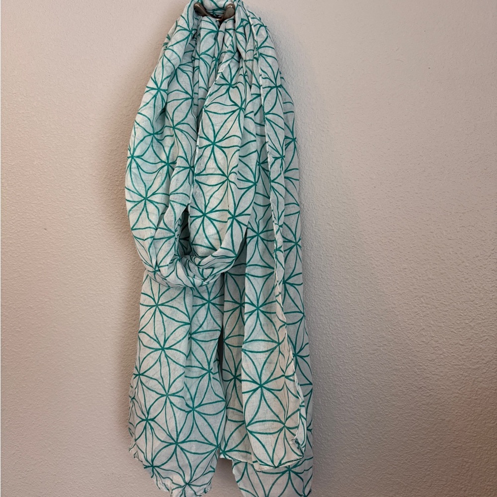 Blue and White Geometric Scarf Wrap